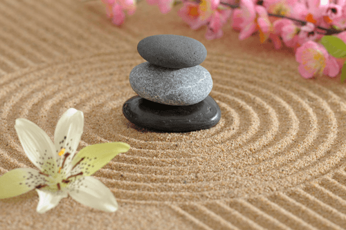 WANDBILD ZEN-GARTEN UND STEINE IM SAND - BILDER MIT FENG SHUI-MOTIVEN - BILDER