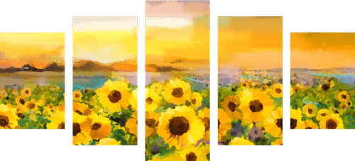 5-PIECE CANVAS PRINT SUNFLOWER FIELD - PICTURES OF NATURE AND LANDSCAPE - PICTURES