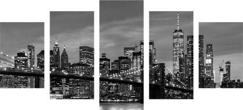 QUADRO IN 5 PARTI INCANTEVOLE PONTE DI BROOKLYN IN BIANCO E NERO - QUADRI BIANCO E NERO - QUADRI