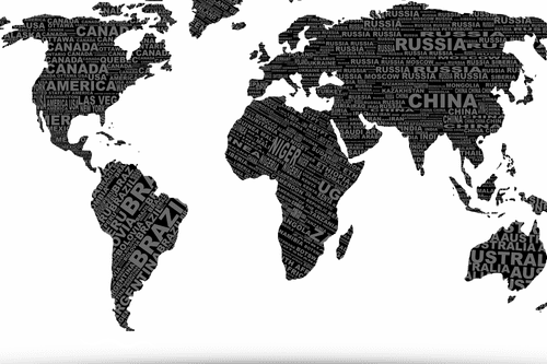 DECORATIVE PINBOARD BLACK AND WHITE WORLD MAP - PICTURES ON CORK - PICTURES