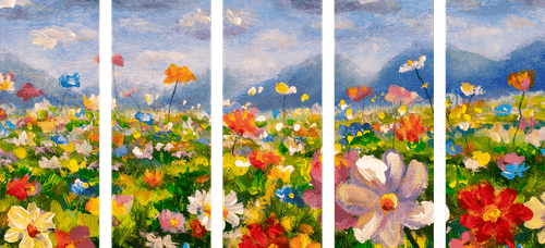 5-RÉSZES KÉP OLAJFESTMÉNY VAD VIRÁGOK - TERMÉSZET- ÉS TÁJKÉPEK - KÉPEK