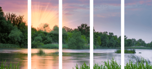 QUADRO IN 5 PARTI ALBA SUL FIUME - QUADRI DI NATURA E PAESAGGIO - QUADRI