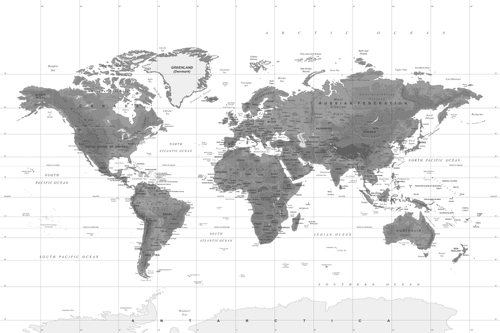 WANDBILD AUF KORK WUNDERSCHÖNE WELTKARTE IN SCHWARZ-WEISS - WANDBILDER AUF KORK - BILDER