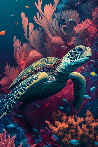 CANVAS PRINT SURREAL TURTLE - PICTURES UNDERWATER WORLD - PICTURES