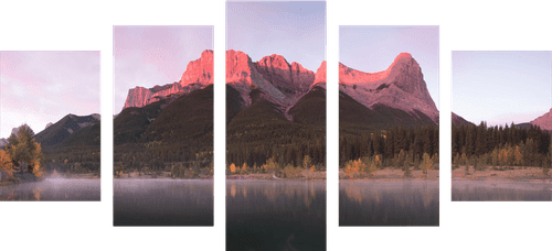 QUADRO IN 5 PARTI TRAMONTO SULLE DOLOMITI - QUADRI DI NATURA E PAESAGGIO - QUADRI