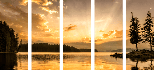 5-TEILIGES WANDBILD SPIEGELUNG IM BERGSEE - BILDER VON NATUR UND LANDSCHAFT - BILDER