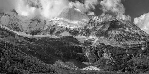 QUADRO MAESTOSO PAESAGGIO DI MONTAGNA IN BIANCO E NERO - QUADRI BIANCO E NERO - QUADRI