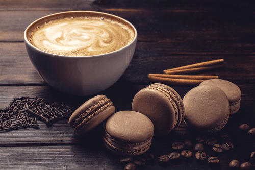 QUADRO CAFFÈ CON MACARONS AL CIOCCOLATO - QUADRI DI CIBI E BEVANDE - QUADRI