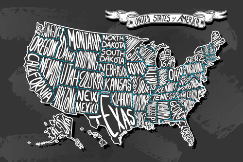 CANVAS PRINT MODERN MAP OF USA - PICTURES OF MAPS - PICTURES