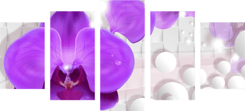 5-TEILIGES WANDBILD ORCHIDEE AUF ABSTRAKTEM HINTERGRUND - BILDER BLUMEN - BILDER