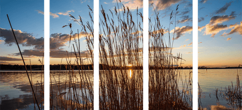 5-TEILIGES WANDBILD RUHIGER FLUSS BEIM DORF - BILDER VON NATUR UND LANDSCHAFT - BILDER