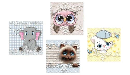 CANVAS PRINT SET ANIMALS IN CHILDREN'S DESIGN - SET OF PICTURES - PICTURES