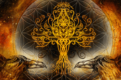 TABLEAU SUR TOILE – CORBEAUX ET ARBRE DE VIE - TABLEAUX FENG SHUI - TABLEAUX