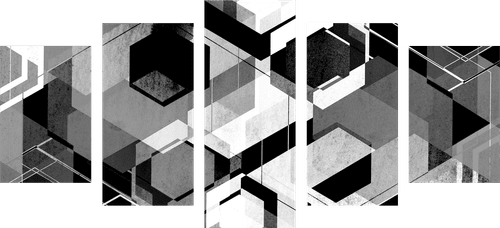 TABLOU 5-PIESE GEOMETRIE ABSTRACTĂ ÎN DESIGN ALB-NEGRU - TABLOURI ALB-NEGRU - TABLOURI