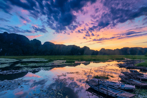 QUADRO ROMANTICO TRAMONTO SULLE MONTAGNE - QUADRI DI NATURA E PAESAGGIO - QUADRI