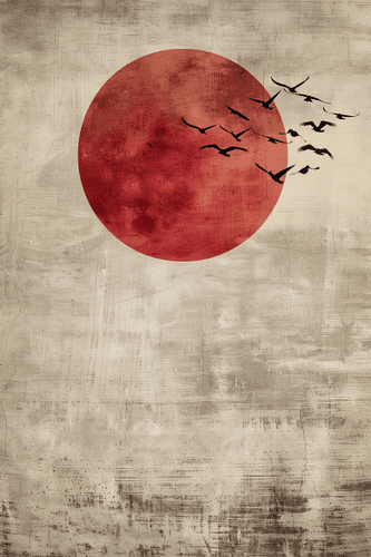 WANDBILD ROTER MOND IM JAPANDI-STIL - JAPANDI WANDBILDER - BILDER