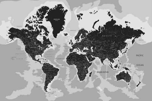 QUADRO SU SUGHERO DI UNA MAPPA MODERNA IN BIANCO E NERO - QUADRI SU SUGHERO - QUADRI