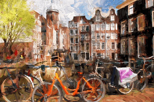 CANVAS PRINT SKETCHED AMSTERDAM - VINTAGE AND RETRO PICTURES - PICTURES