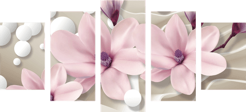 5-TEILIGES WANDBILD MAGNOLIE AUF ABSTRAKTEM HINTERGRUND - BILDER BLUMEN - BILDER