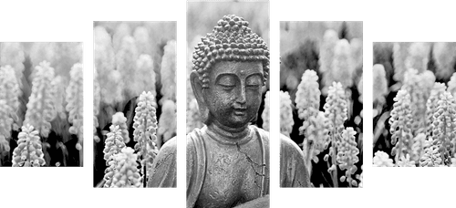 5-PIECE CANVAS PRINT YIN AND YANG BUDDHA IN BLACK AND WHITE - BLACK AND WHITE PICTURES - PICTURES