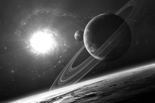 CANVAS PRINT PLANET IN SPACE IN BLACK AND WHITE - BLACK AND WHITE PICTURES - PICTURES