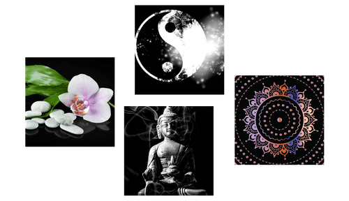 CANVAS PRINT SET FENG SHUI ON A BLACK BACKGROUND - SET OF PICTURES - PICTURES