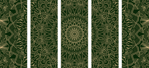 QUADRO IN 5 PARTI MANDALA DECORATIVO IN VERDE - QUADRI FENG SHUI - QUADRI