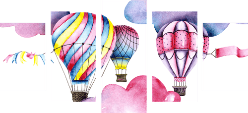 QUADRO IN 5 PARTI PALLONCINI AL VENTO - QUADRI PER BAMBINI - QUADRI