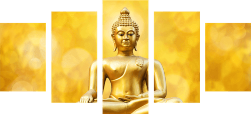 TABLEAU EN 5 PARTIES – STATUE DORÉE DE BOUDDHA - TABLEAUX FENG SHUI - TABLEAUX