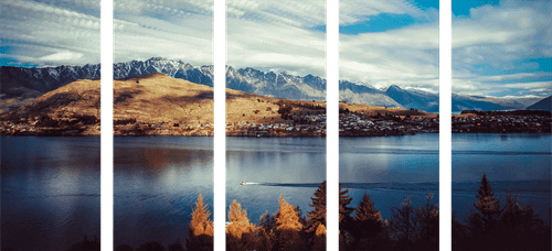 QUADRO IN 5 PARTI TRAMONTO SUL LAGO - QUADRI DI NATURA E PAESAGGIO - QUADRI