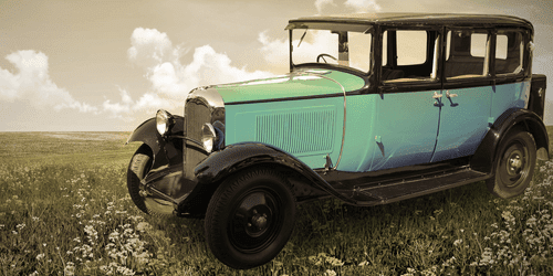 CANVAS PRINT BLUE RETRO CAR - VINTAGE AND RETRO PICTURES - PICTURES