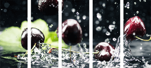 5-PIECE CANVAS PRINT RIPE CHERRIES IN WATER - PICTURES OF FOOD AND DRINKS - PICTURES