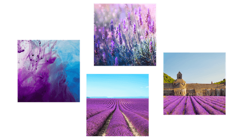 CANVAS PRINT SET LAVENDER FIELDS WITH PURPLE ABSTRACTION - SET OF PICTURES - PICTURES