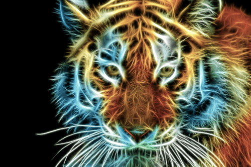 CANVAS PRINT TIGER HEAD IN AN ABSTRACT DESIGN - PICTURES OF ANIMALS - PICTURES