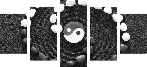 5-PIECE CANVAS PRINT HARMONIOUS YIN AND YANG - BLACK AND WHITE PICTURES - PICTURES