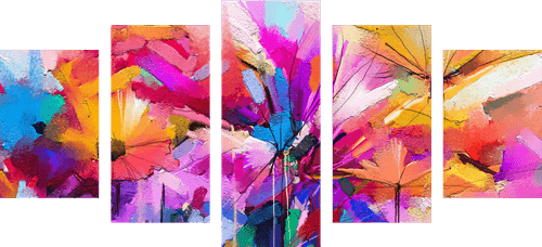 QUADRO IN 5 PARTI FIORI COLORATI ASTRATTI - QUADRI ASTRATTO - QUADRI