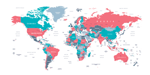 CANVAS PRINT WORLD MAP WITH A PASTEL TOUCH - PICTURES OF MAPS - PICTURES