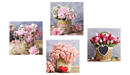 CANVAS PRINT SET BOUQUET OF FLOWERS IN A VINTAGE DESIGN - SET OF PICTURES - PICTURES