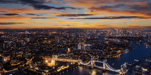 CANVAS PRINT AERIAL VIEW OF TOWER BRIDGE - PICTURES OF CITIES - PICTURES