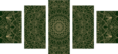 QUADRO IN 5 PARTI DETTAGLIO DI MANDALA DECORATIVO IN VERDE - QUADRI FENG SHUI - QUADRI