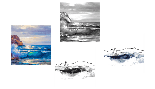CANVAS PRINT SET IMITATION OF A PAINTED SEA - SET OF PICTURES - PICTURES