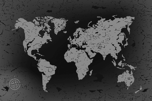 CANVAS PRINT OLD WORLD MAP ON AN ABSTRACT BACKGROUND IN BLACK AND WHITE - PICTURES OF MAPS - PICTURES