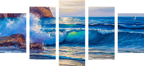 5-PIECE CANVAS PRINT SEA WAVES ON THE COAST - PICTURES OF NATURE AND LANDSCAPE - PICTURES