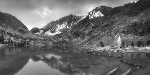 CANVAS PRINT MAJESTIC MOUNTAINS IN BLACK AND WHITE - BLACK AND WHITE PICTURES - PICTURES