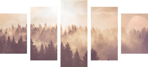 QUADRO IN 5 PARTI NEBBIA SULLA FORESTA - QUADRI DI NATURA E PAESAGGIO - QUADRI