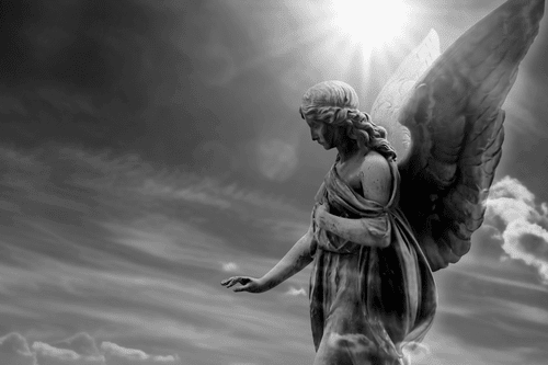 CANVAS PRINT BEAUTIFUL BLACK AND WHITE ANGEL IN THE SKY - BLACK AND WHITE PICTURES - PICTURES