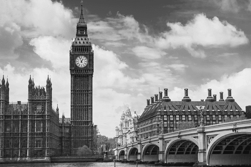 SLIKA BIG BEN U LONDONU U CRNO-BIJELOM DIZAJNU - CRNO-BIJELE SLIKE - SLIKE