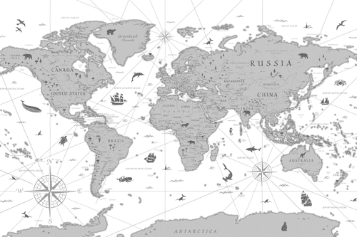 CANVAS PRINT BLACK AND WHITE MAP - PICTURES OF MAPS - PICTURES