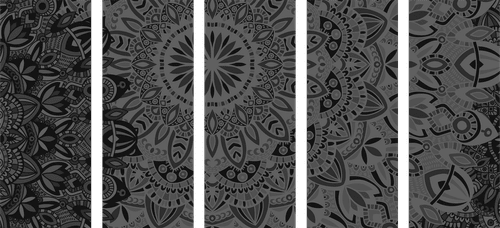 QUADRO IN 5 PARTI MANDALA IN BIANCO E NERO - QUADRI FENG SHUI - QUADRI