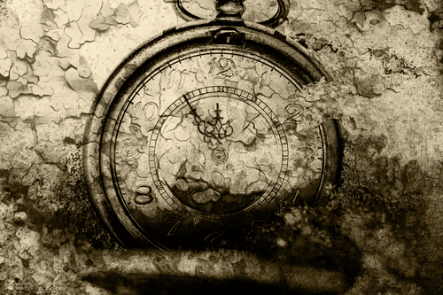 WANDBILD ANTIKE UHR IN SEPIA - SCHWARZ-WEISSE BILDER - BILDER